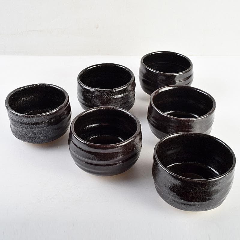 茶道具　兎月窯　杉浦芳樹　瀬戸黒　茶碗　六客　共箱　C　R9363B