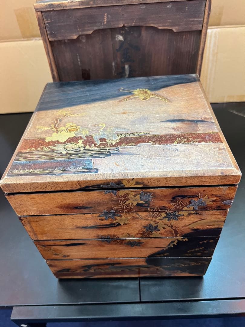 791  明治二十九年　沈金重箱　金蒔絵　4重　高級　時代物