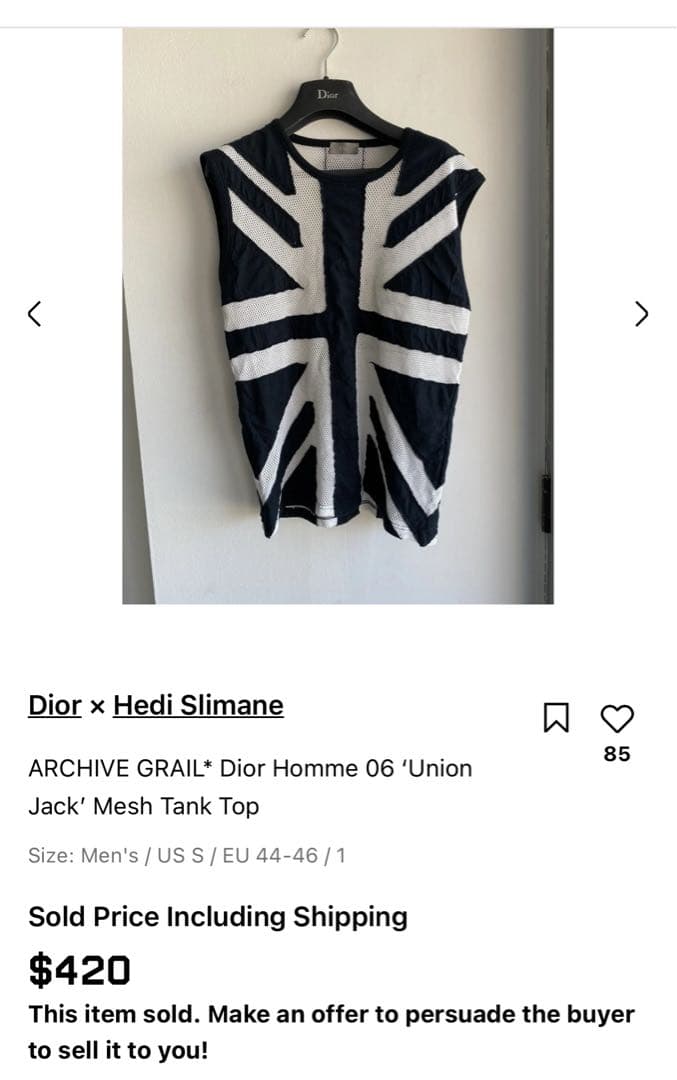 トップス SS06 \"dior homme\"union jack mesh tank