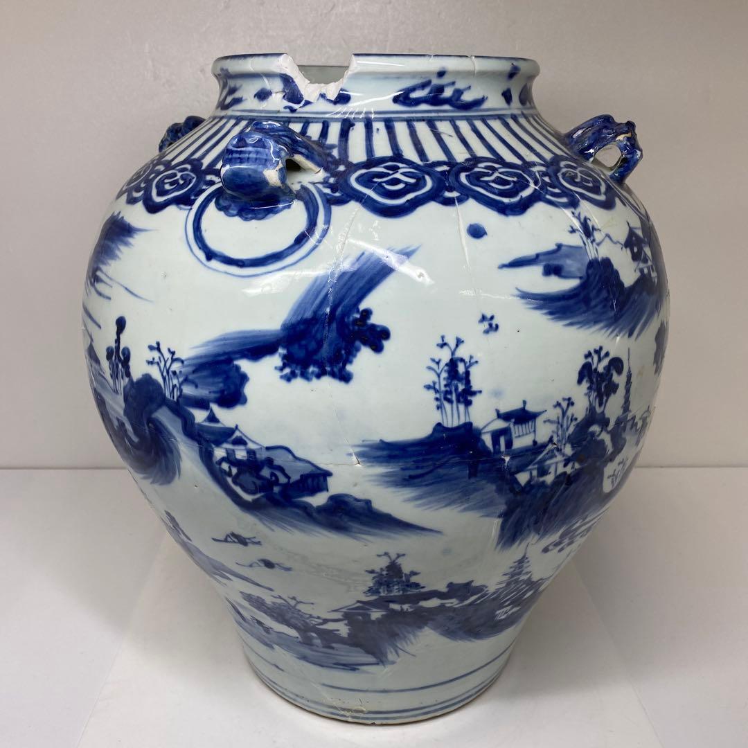 中国明時代　古染付　大壷　高さ約38.5㎝　タトサ　東さ7-0302③