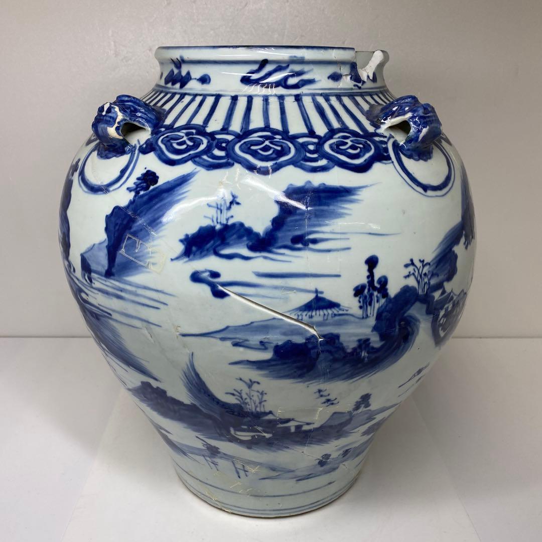 中国明時代　古染付　大壷　高さ約38.5㎝　タトサ　東さ7-0302③