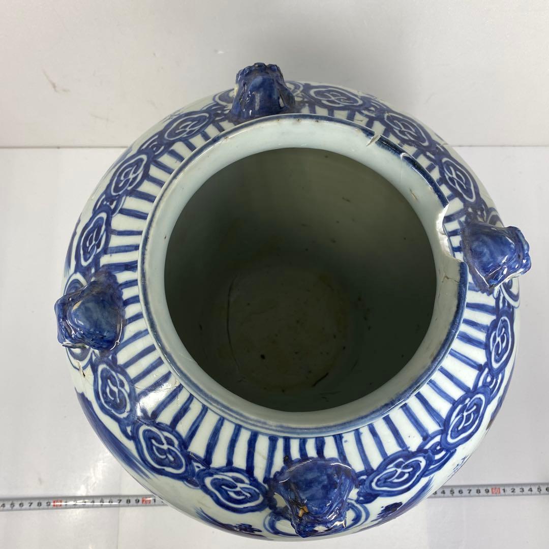 中国明時代　古染付　大壷　高さ約38.5㎝　タトサ　東さ7-0302③