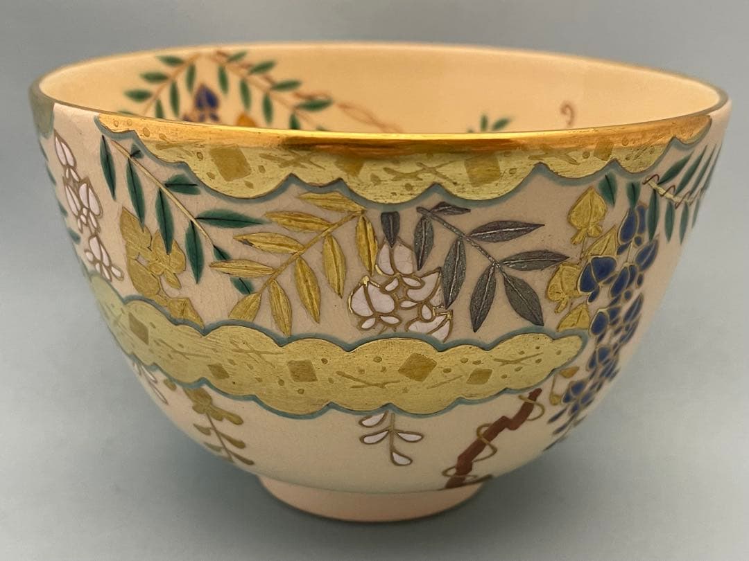 通次阿山　茶碗　藤棚　茶道具　抹茶茶碗　共箱　在印　無傷　未使用品　真物保証