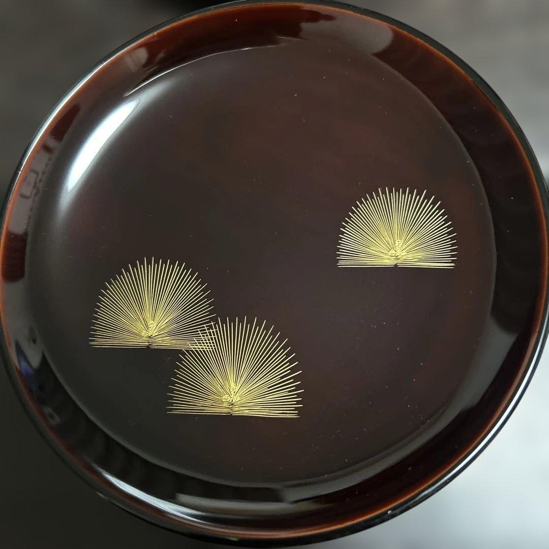 【未使用】輪島塗 東恒博 溜塗 寿松沈金 各5客 銘々皿/茶托
