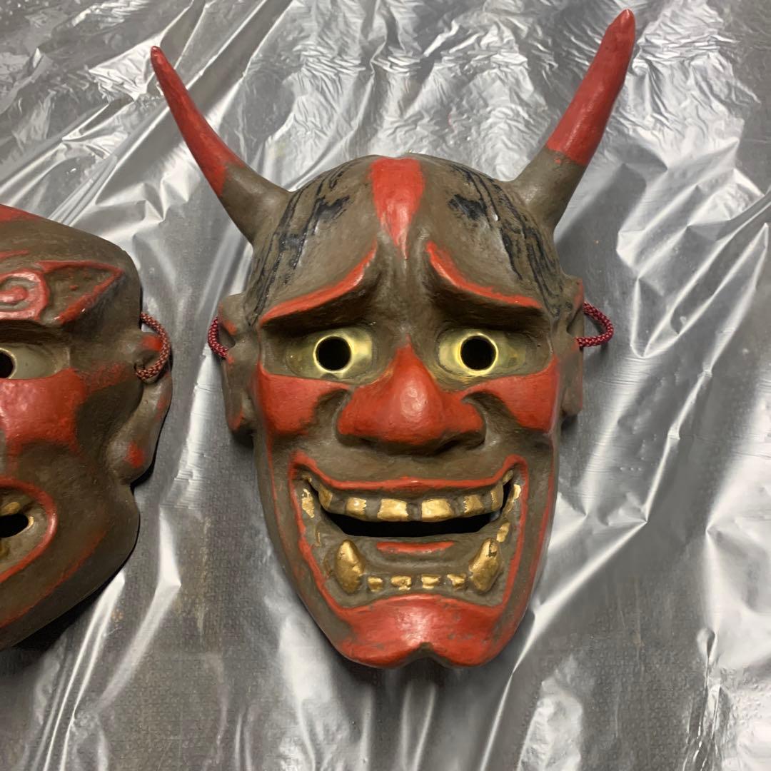 希少 美品 古い御面セット　鬼の面　天狗の面　般若 陶器 骨董品 日本伝統