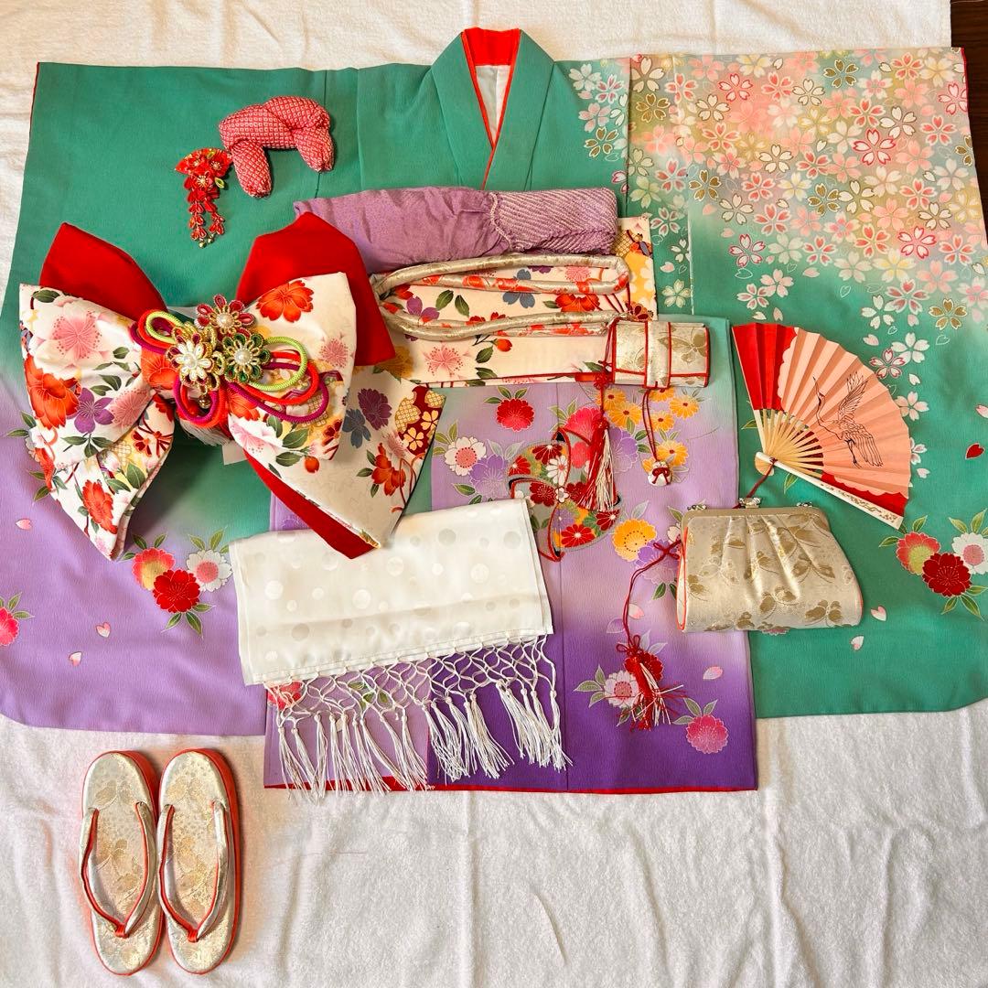 七五三　7歳用　着物、小物セット✴︎ミントグリーン