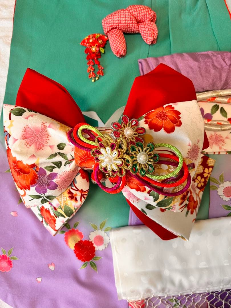 七五三　7歳用　着物、小物セット✴︎ミントグリーン