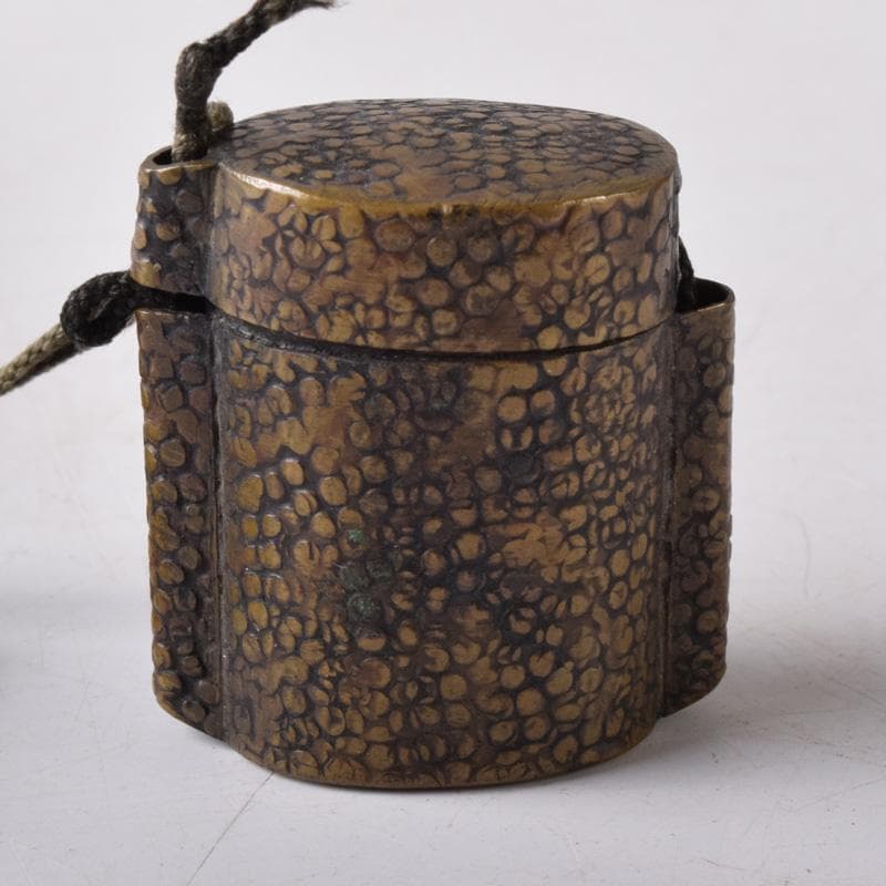 みみみ　時代提げ物　書道具　黄銅鎚目　矢立　筆　筆入　墨壺　C　7518