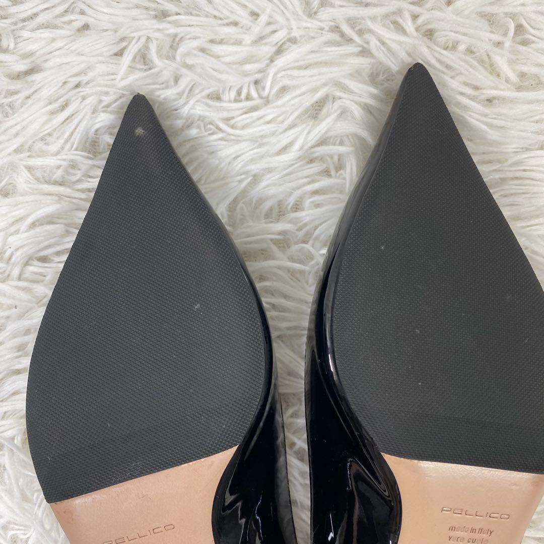 美品 ペリーコ PELLICO バックストラップミュール 22cm エナメル 黒