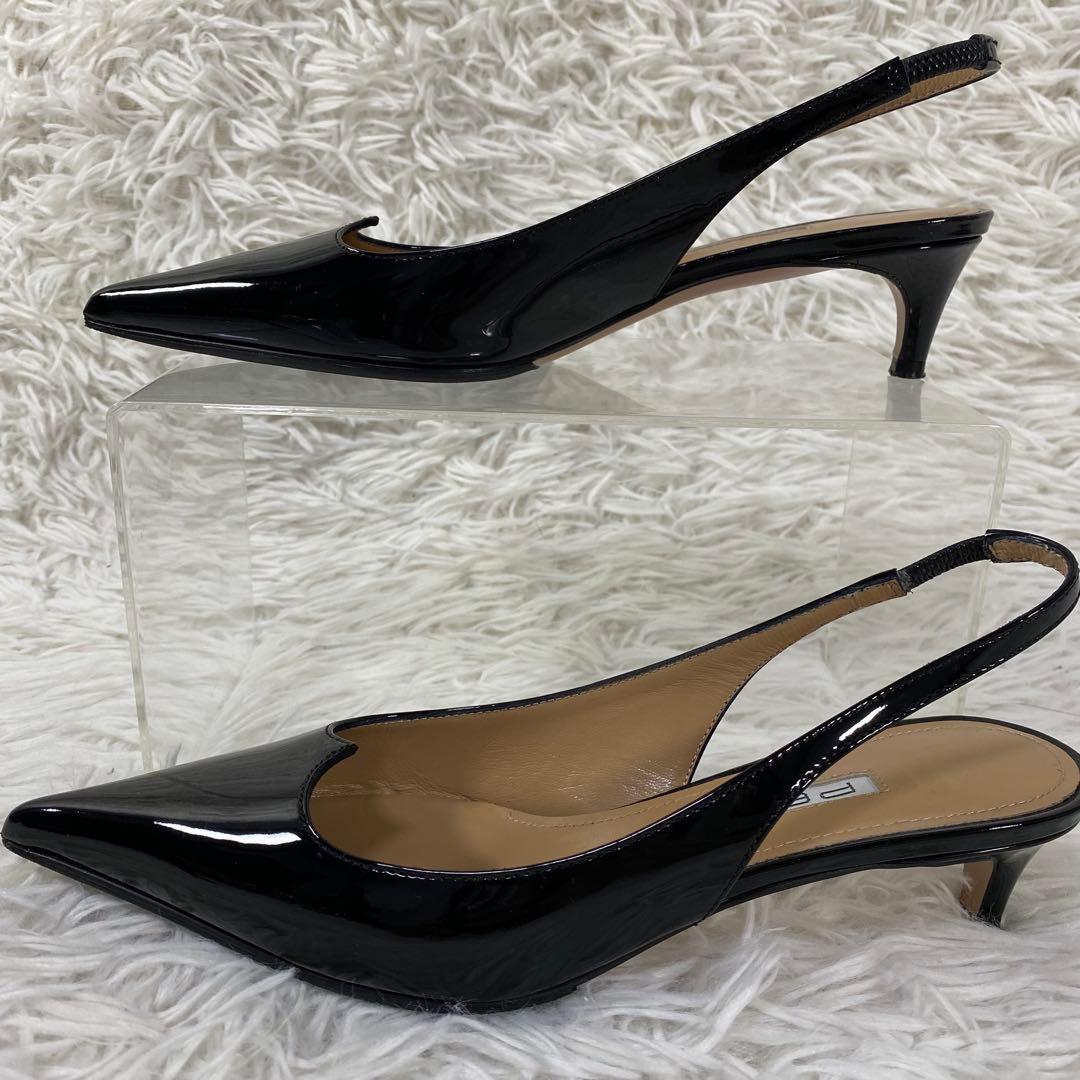 美品 ペリーコ PELLICO バックストラップミュール 22cm エナメル 黒