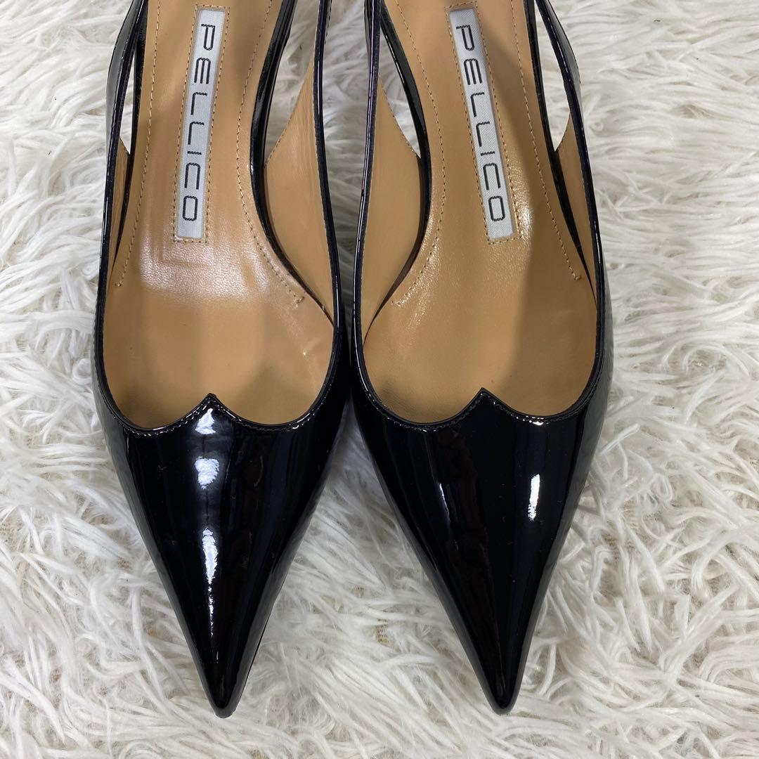 美品 ペリーコ PELLICO バックストラップミュール 22cm エナメル 黒