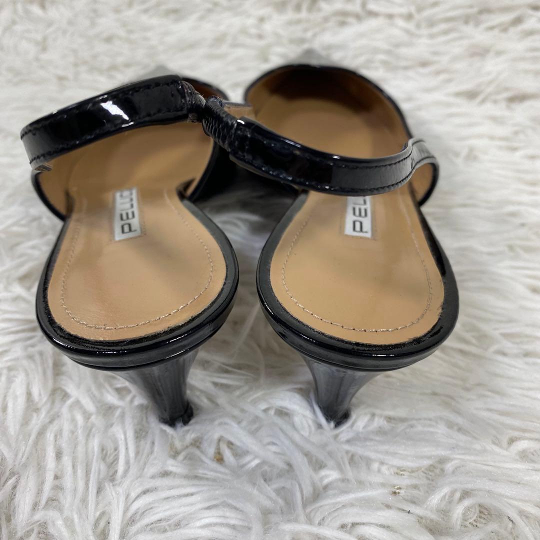 美品 ペリーコ PELLICO バックストラップミュール 22cm エナメル 黒