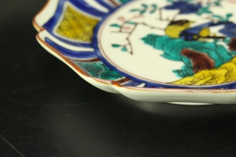 九谷焼 皿揃 色絵花鳥 八角皿 五枚 共箱(メ1538)