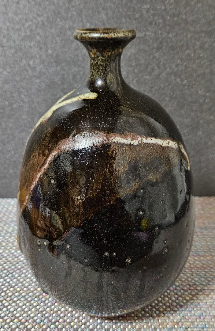 古代中国陶器　明代明朝　磁州窯系 徳利　瓶　壺　花入れ　茶道具　高さ19.5cm