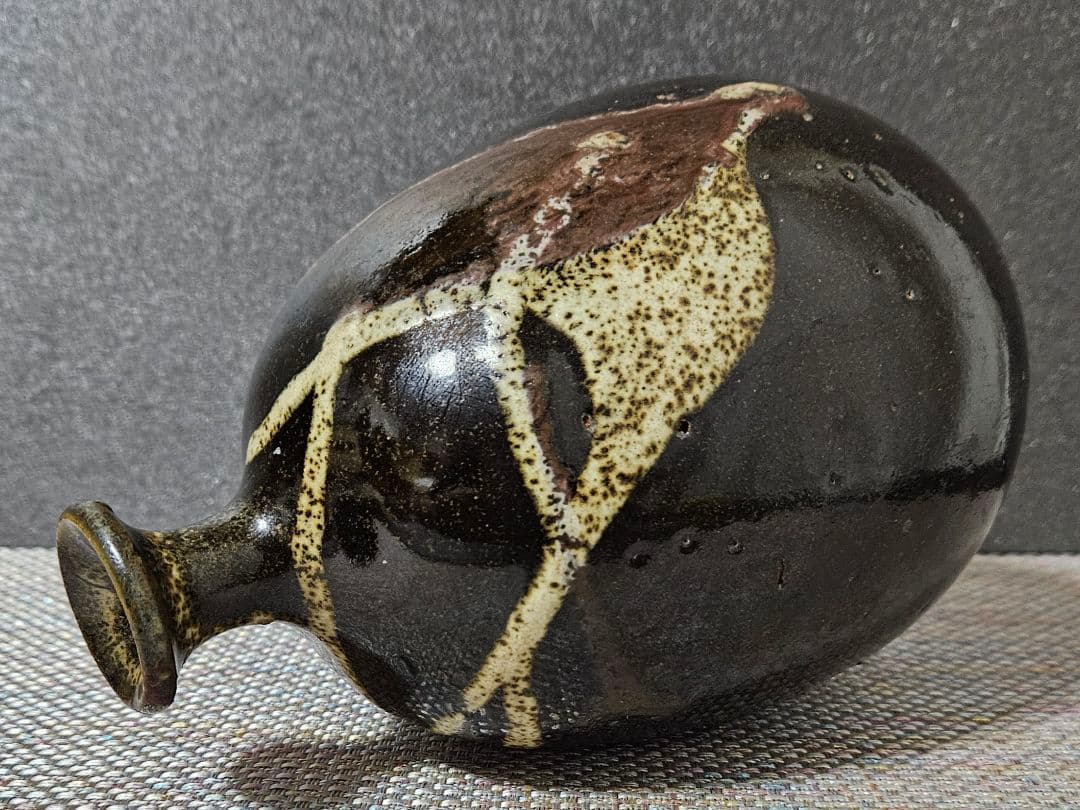 古代中国陶器　明代明朝　磁州窯系 徳利　瓶　壺　花入れ　茶道具　高さ19.5cm