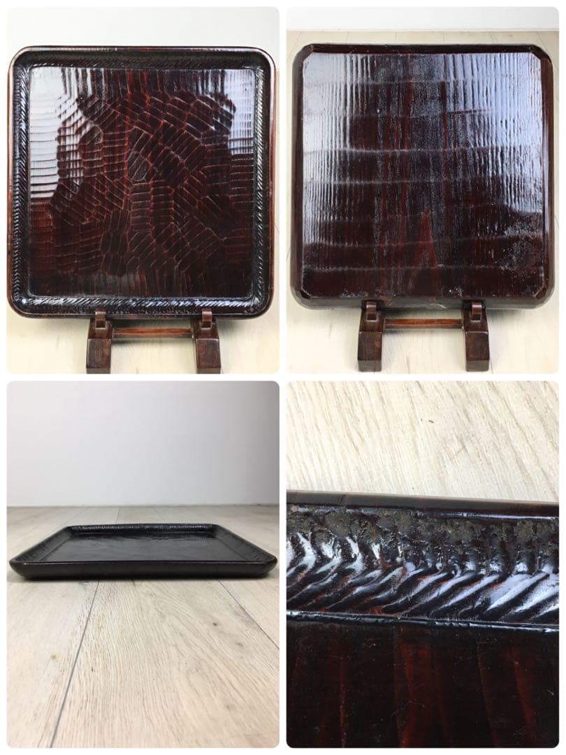 S236讃岐彫 四方盆 くり抜き盆 5客揃 懐石膳・茶懐石