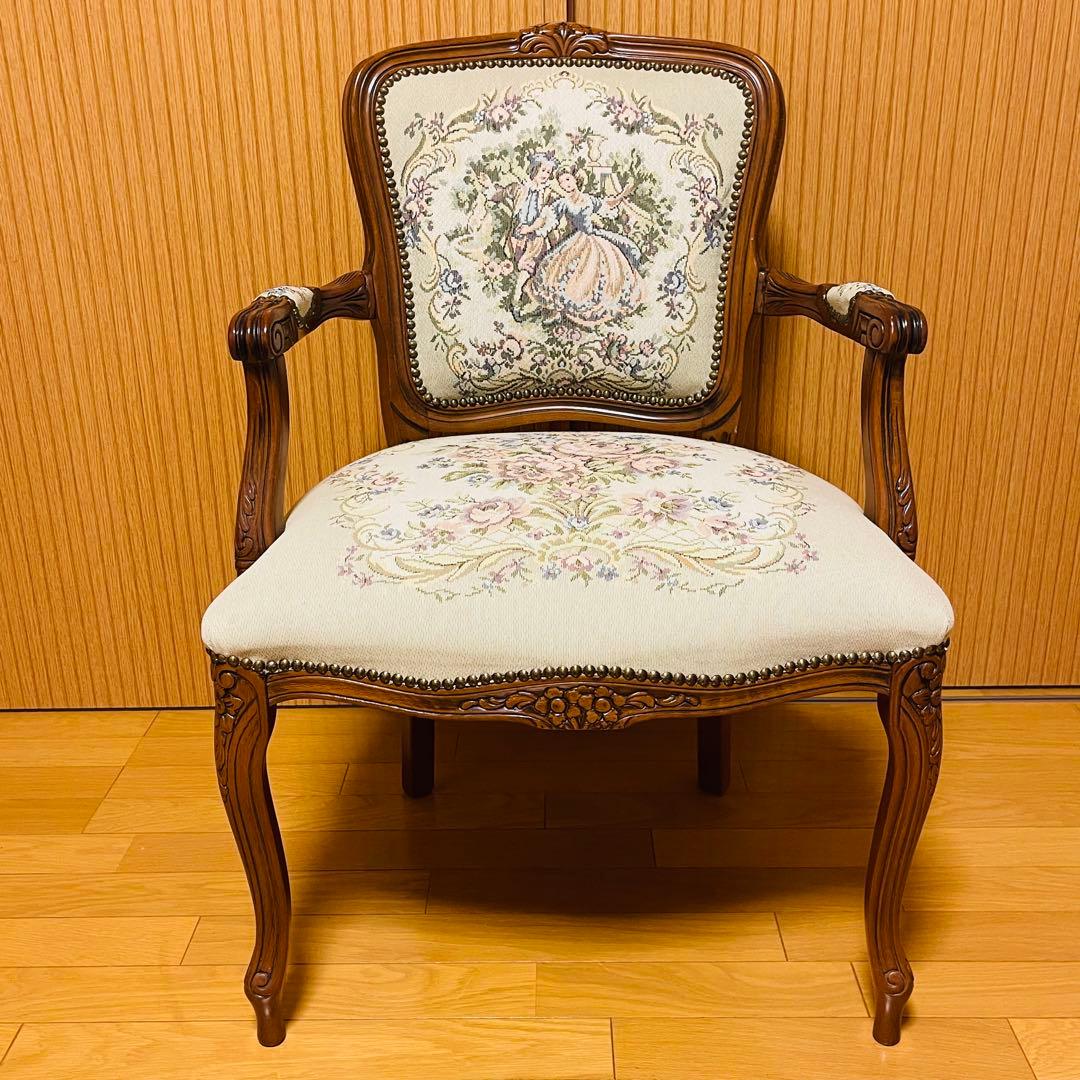 【美品】仏フランス アンティーク家具 プチポワン アームチェア ゴブラン織り