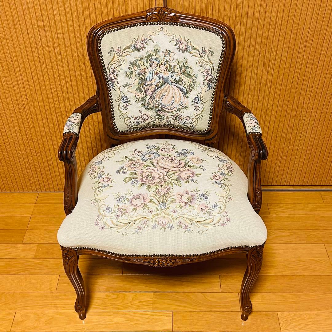 【美品】仏フランス アンティーク家具 プチポワン アームチェア ゴブラン織り
