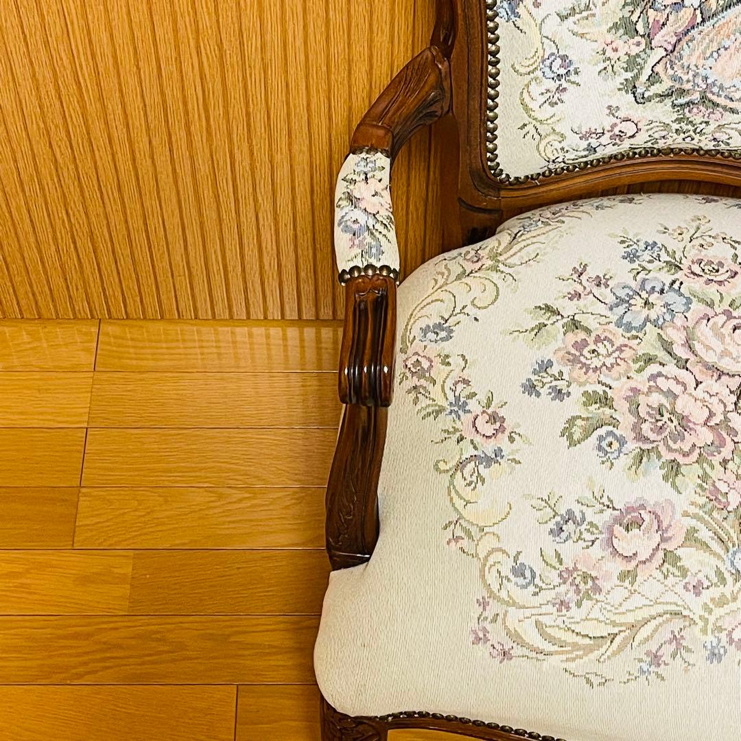 【美品】仏フランス アンティーク家具 プチポワン アームチェア ゴブラン織り