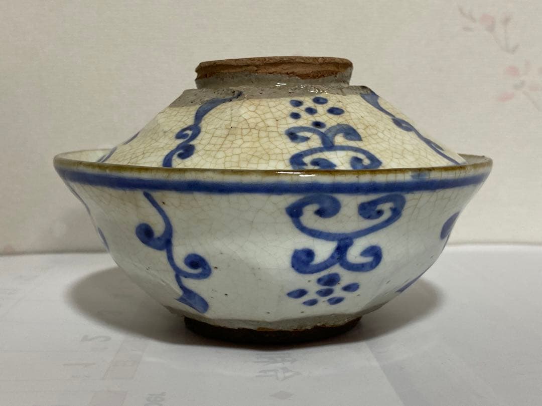 ♦呉須染付 八角面取り 蓋物碗 茶道具 懐石用 古美術品 明治時代 江戸？骨董品