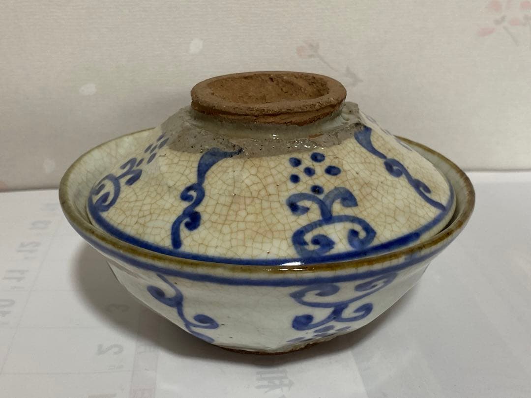 ♦呉須染付 八角面取り 蓋物碗 茶道具 懐石用 古美術品 明治時代 江戸？骨董品