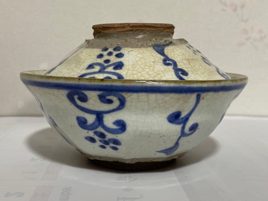 ♦呉須染付 八角面取り 蓋物碗 茶道具 懐石用 古美術品 明治時代 江戸？骨董品