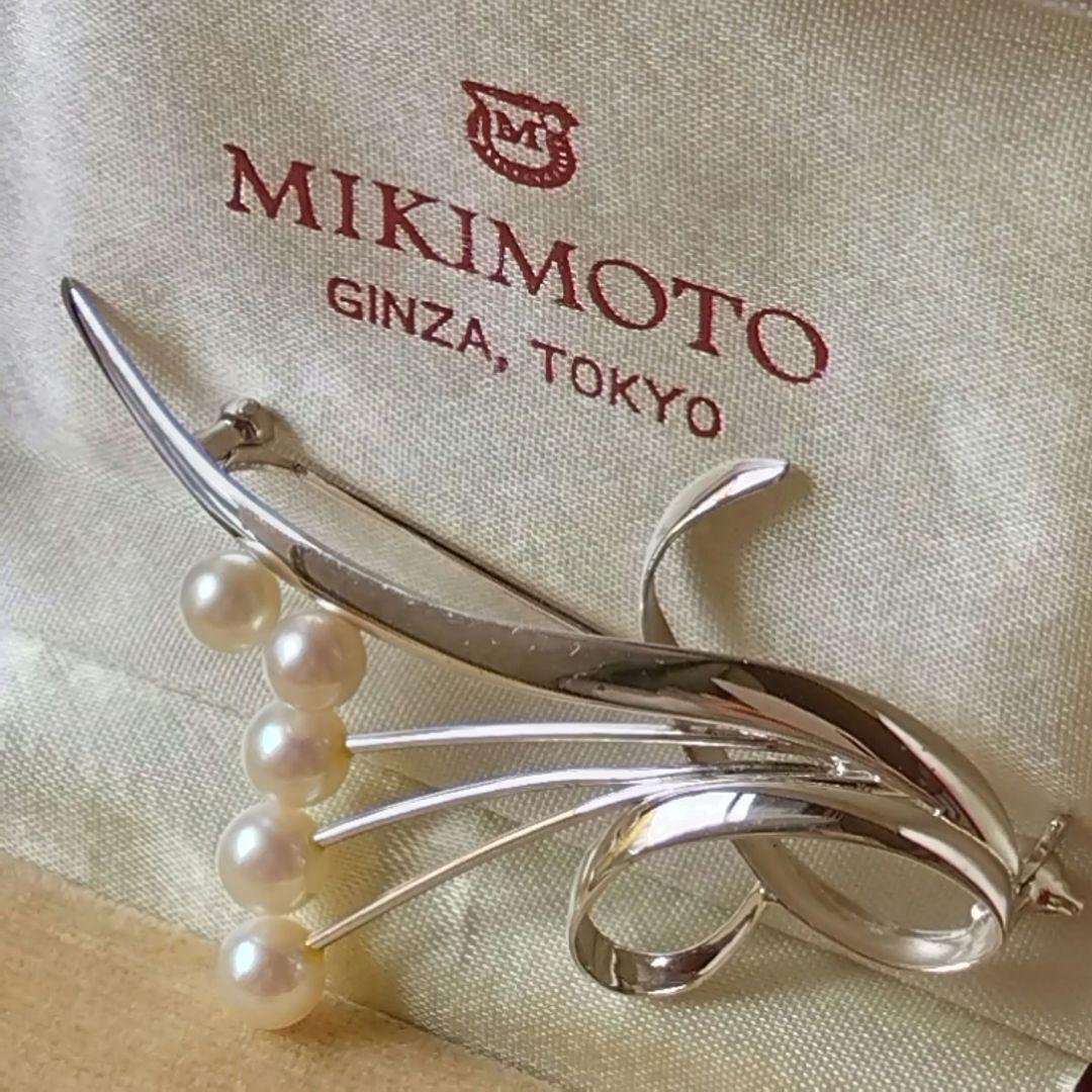 MIKIMOTO 5,2mmアコヤ本真珠5珠 シルバーブローチ SILVER