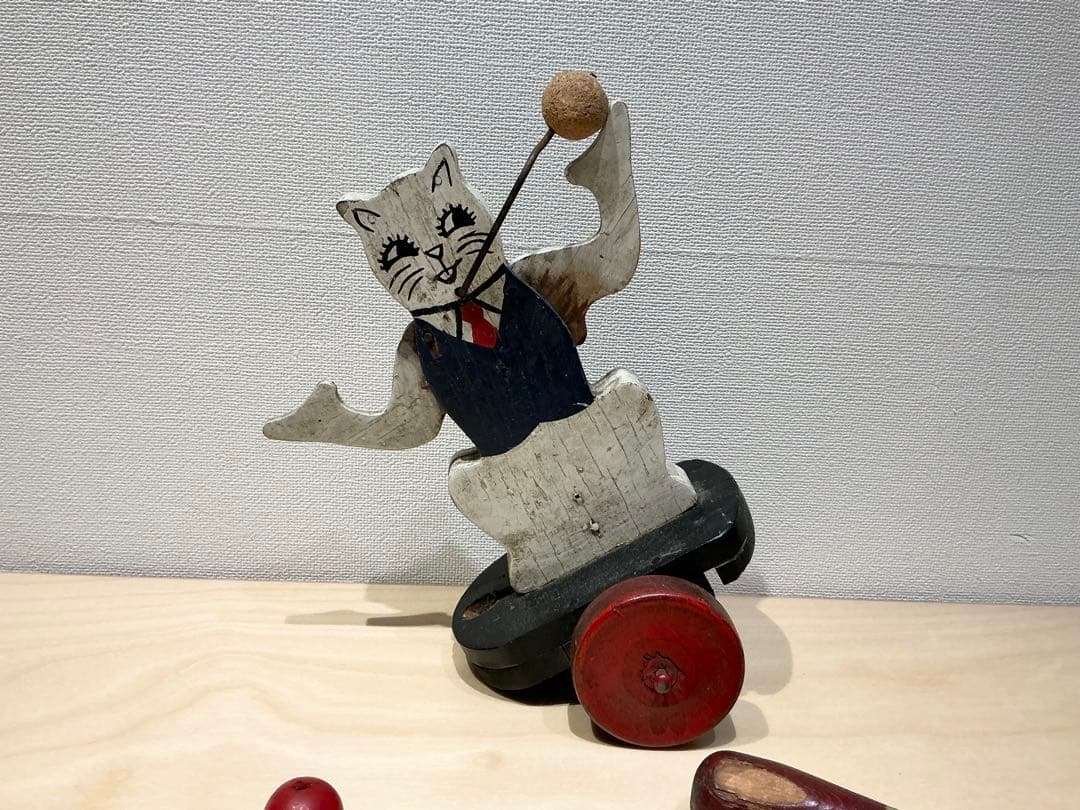 木製・猫のからくり・アンティーク玩具おもちゃ　ねこ　イギリスUSA