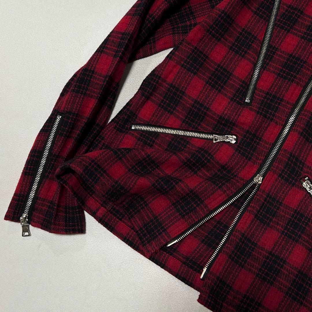 00s タータンチェック フランネル ダブルジップ ライダース 八の字 お兄系