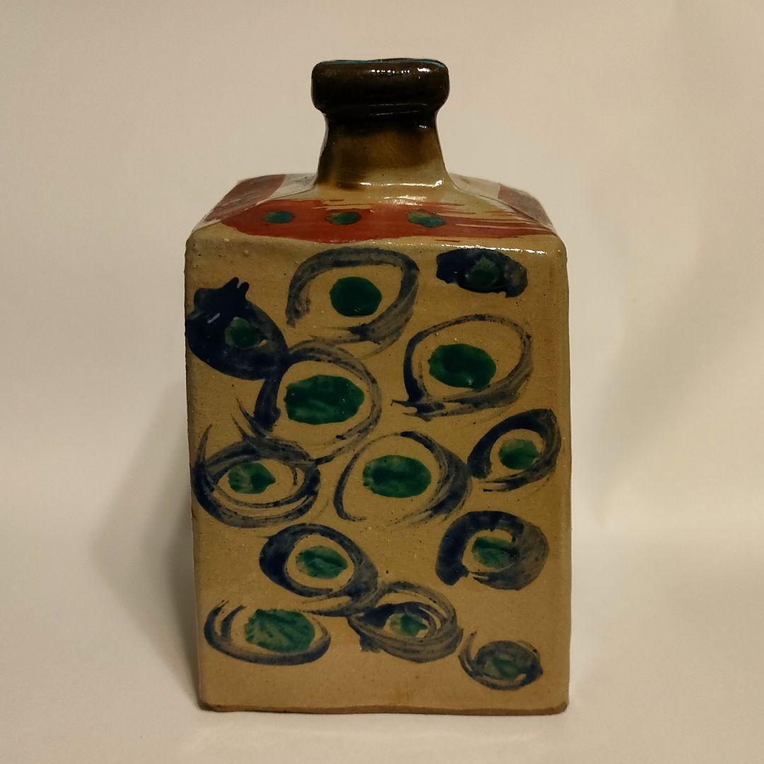 小橋川 仁王窯 赤絵 角瓶 一輪挿し