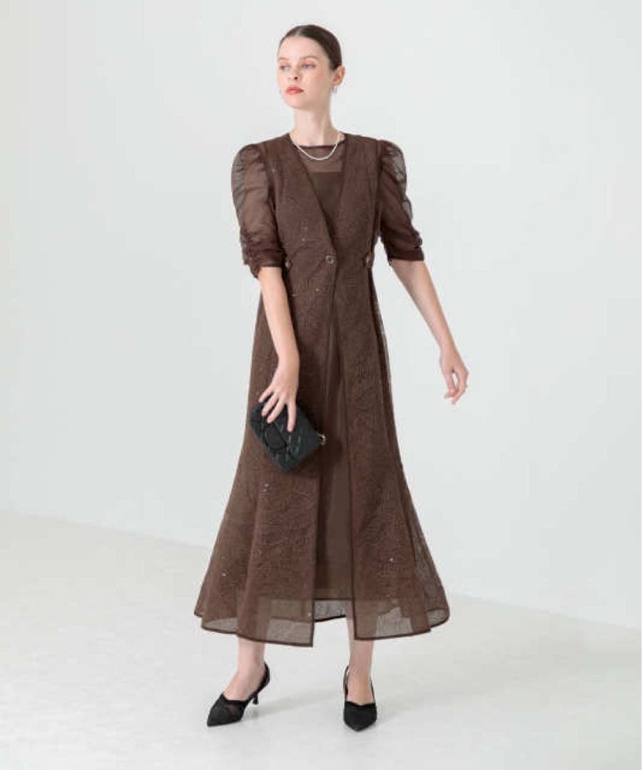 leja 刺繍レースウエストサイド釦マーメイドシルエットドレスワンピース