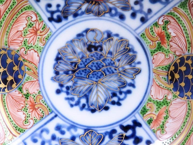 大聖寺伊万里　染錦　牡丹に唐草吉祥文の図　４寸皿　５枚　B178 AS-DAf