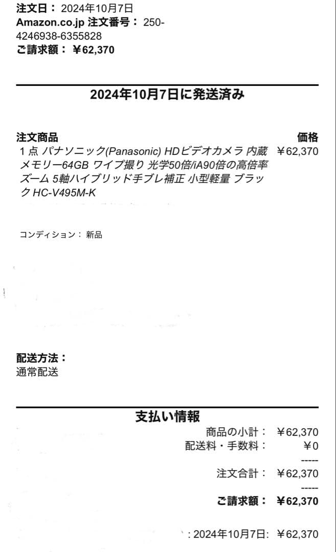 Panasonic フルHD ビデオカメラ 90倍ズーム　HC-V495M-K