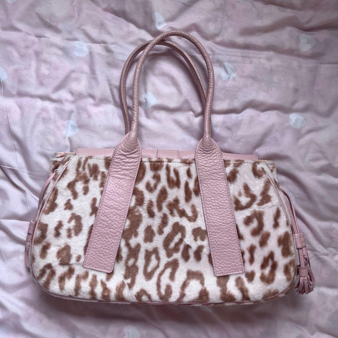 当時物 ピンクヒョウ柄ファー 姫ギャル平成y2kグランジラインストーンレオパード