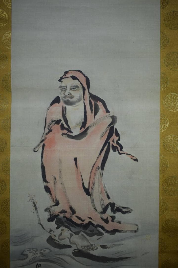 真作/狩野伊川院/達磨大師図/絹表装/桐極箱付/布袋屋掛軸HI-233