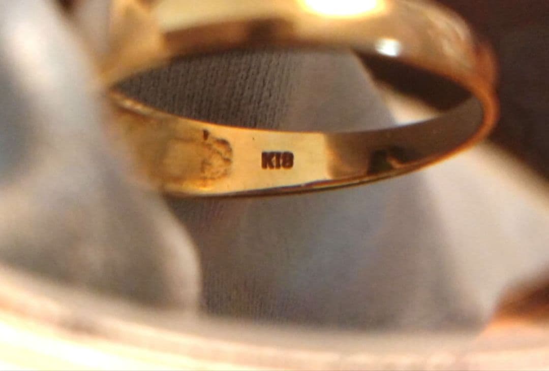 K18 ペリドット 白蝶貝 ダイヤ リング 11号