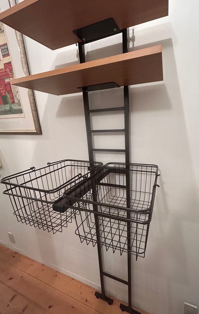 突っ張り式　洗濯機棚 ランドリーラック バスケットタイプ 2段