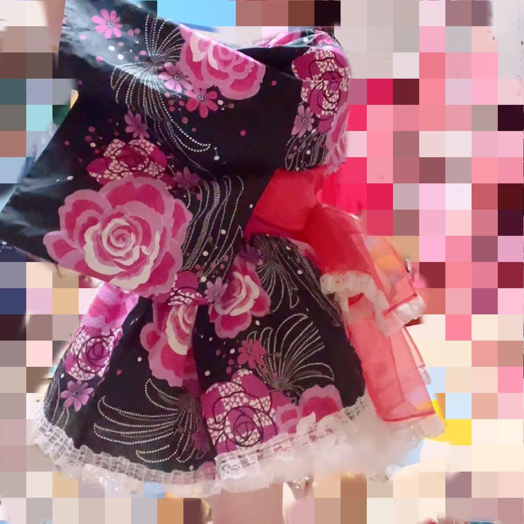 ドレス浴衣 　大人フリーサイズ　ハンドメイド　地雷　姫ギャル　バラ　ピンク