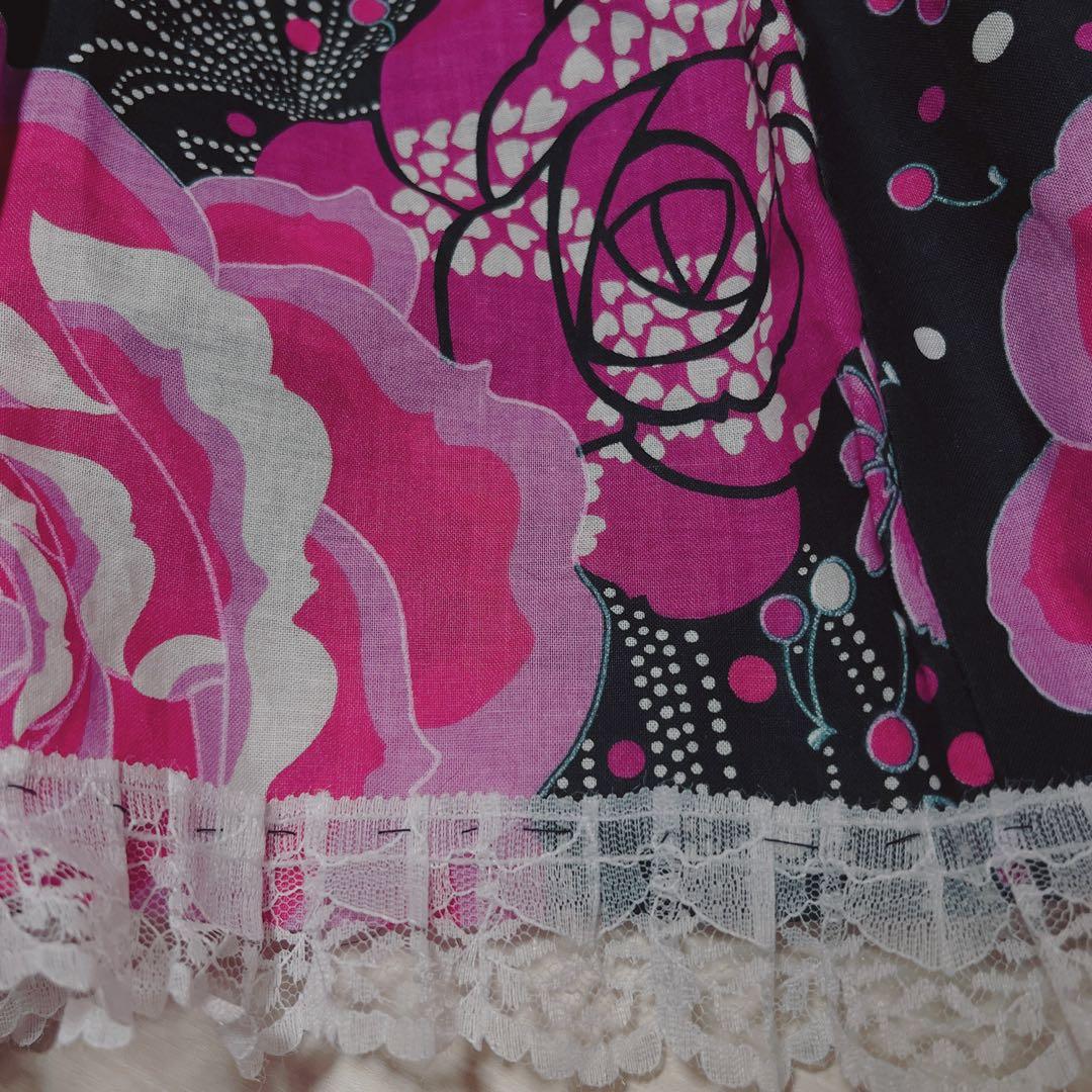 ドレス浴衣 　大人フリーサイズ　ハンドメイド　地雷　姫ギャル　バラ　ピンク