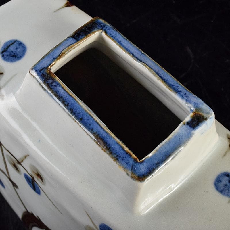 purinmama　人間国宝加藤卓男作白釉梅図　扁壷　共箱　M　R5120