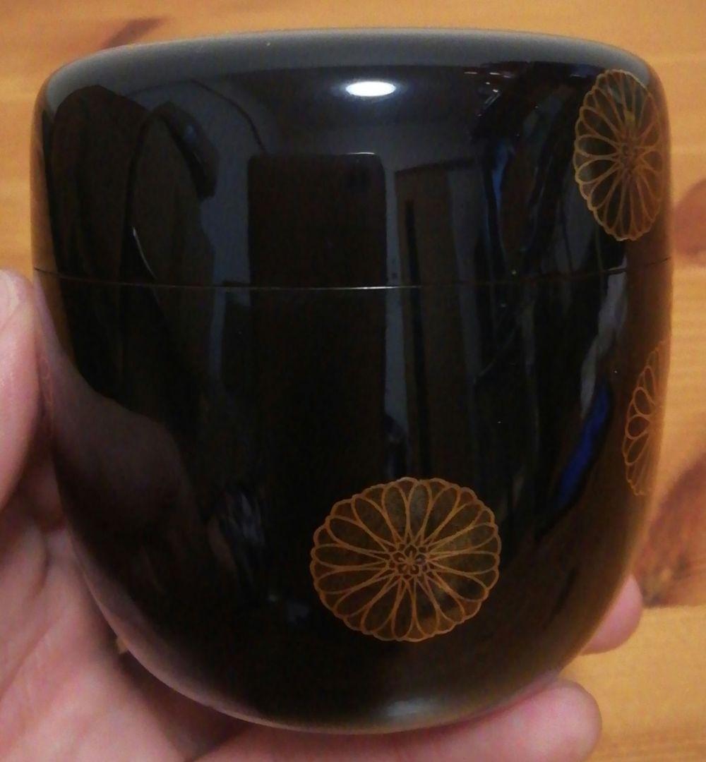 前端春斎作　粒菊　蒔絵　内銀　棗　共箱　茶道具