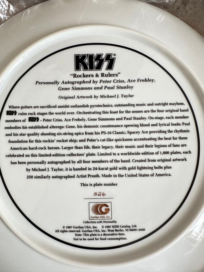 超希少サイン入りKISS Rockers &Rulersコレクターズプレート絵皿