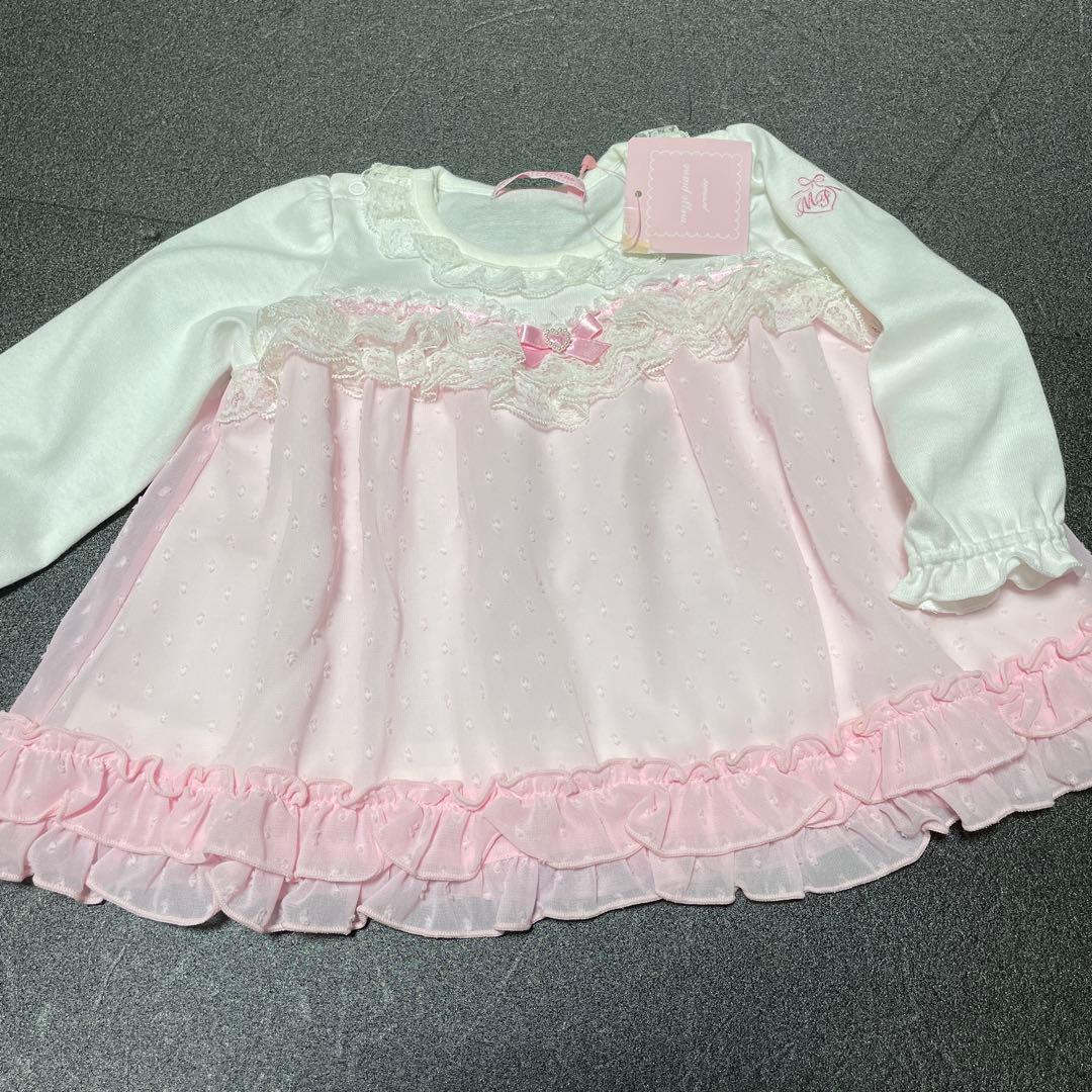 新品タグ付❤️メゾピアノ❤️レースとフリルの可愛いワンピース＆ブルマ80