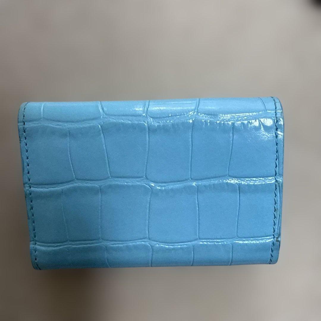 BALENCIAGA 水色 三つ折り財布　型押しクロコ　水色
