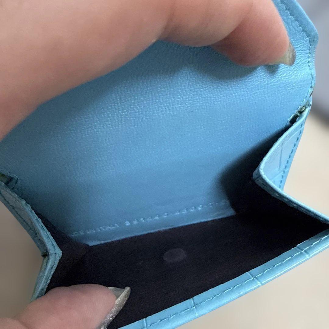 BALENCIAGA 水色 三つ折り財布　型押しクロコ　水色