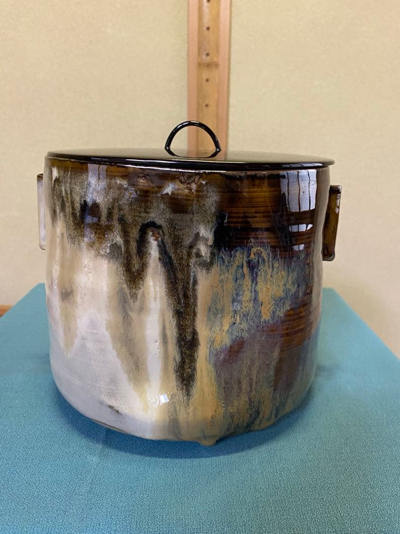 茶道具/水指 高取耳付水指 十四代 亀井味楽 共箱 塗蓋