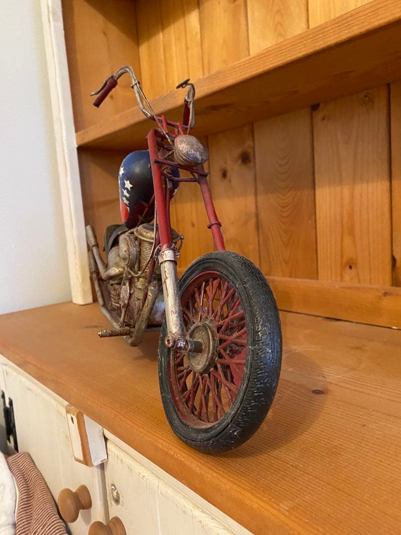 アンティークブリキ　ダメージ加工バイク模型ハーレー　星条旗柄