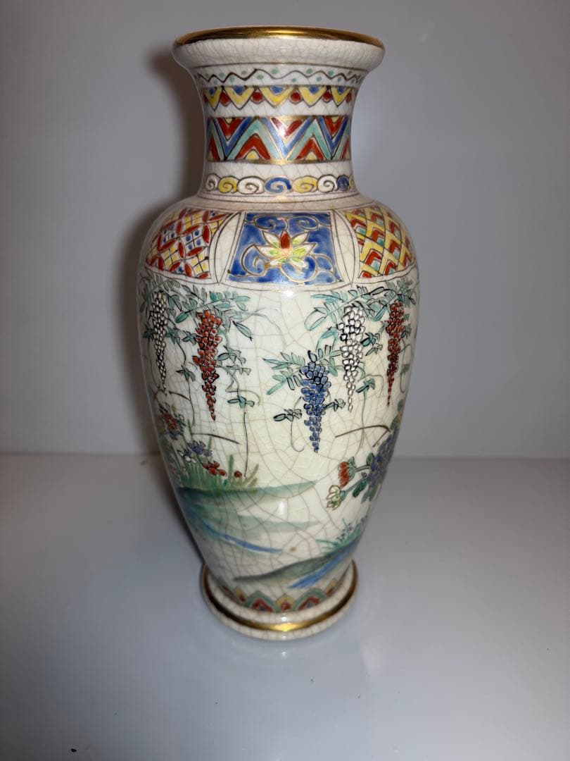 【極美品】薩摩焼 沈壽官 花瓶 鳳凰 牡丹 藤 花鳥図 金彩 飾壺 骨董