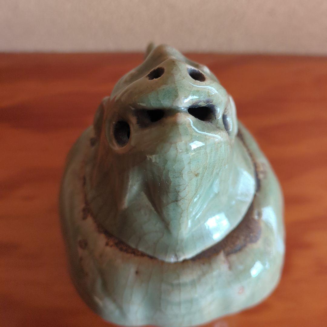 獅子形陶器 中型 淡い緑色　青磁香炉　獅子香炉　古美術品　骨董　中国