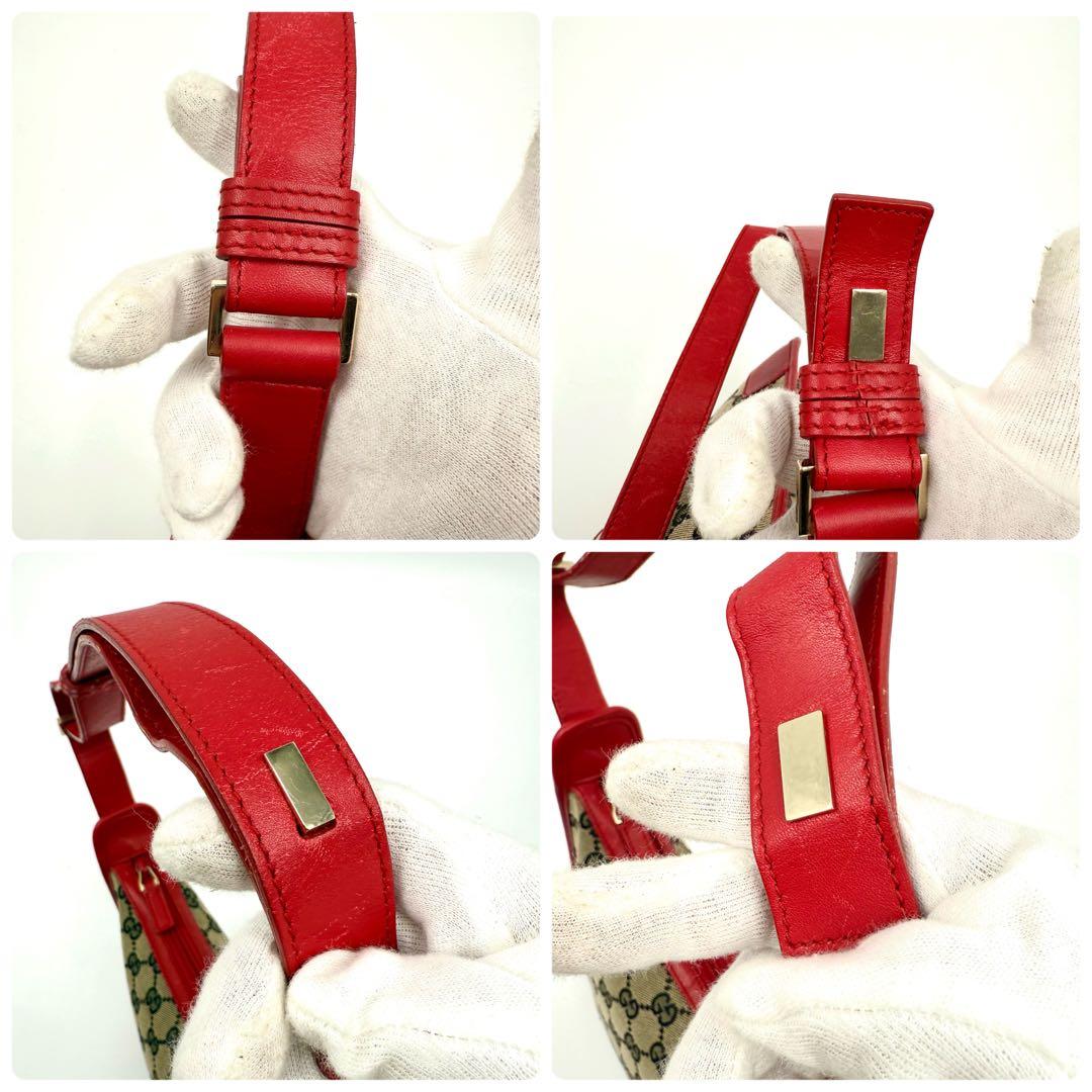 【鑑定済】Gucci グッチ GGキャンバス ワンショルダー バッグ赤 レッド
